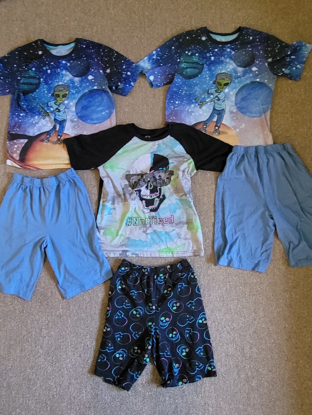 Boys Size XL 14/16 Wonder Nation Pajama Shorts Set Bundle  2 Alien & 1 Skull